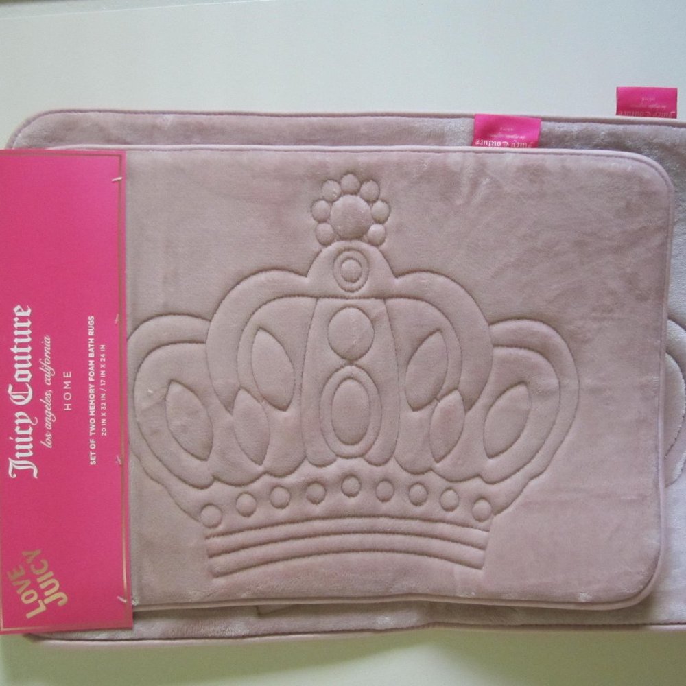 Juicy Couture Pink Crown Set of 2 Memory Foam Bath Rug Mat